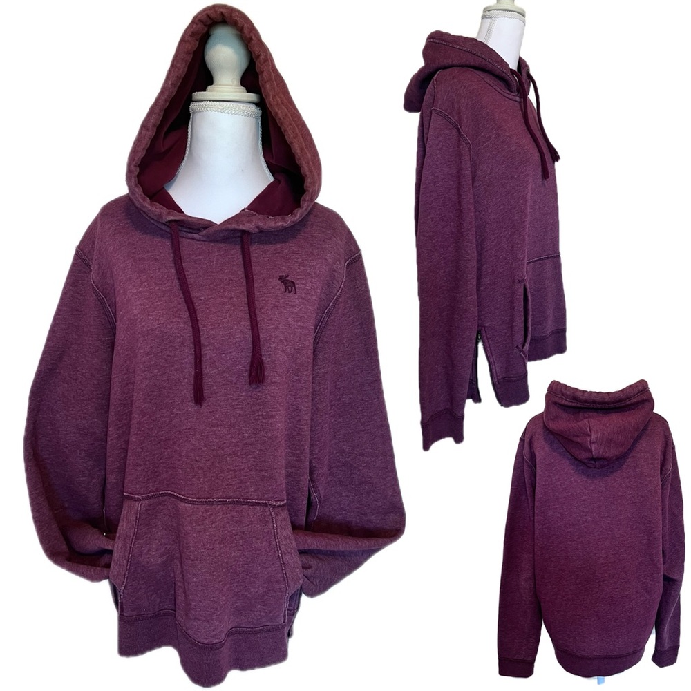 Abercrombie & Fitch Maroon Hoodie Front Pocket Side Zippers Moose Sz Medium